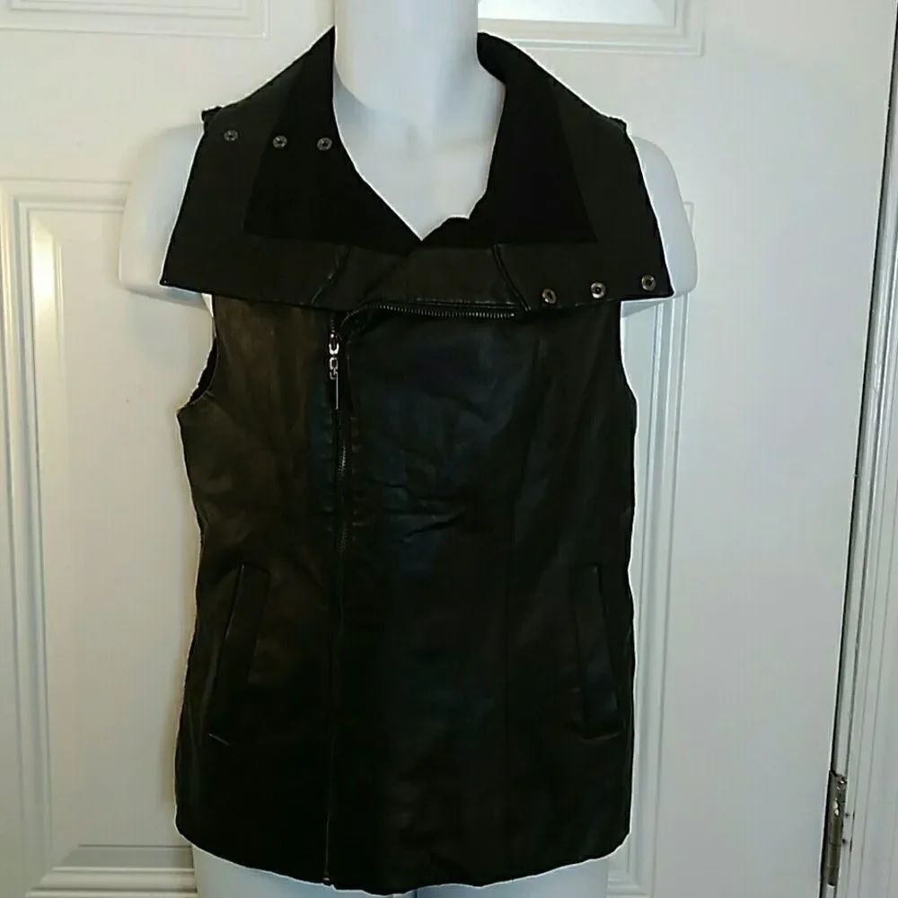 Echo motto faux leather vest with sweater back